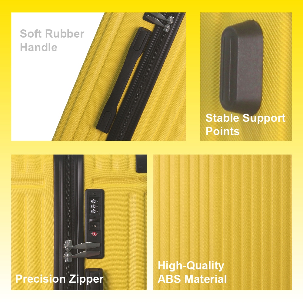 Lemon Yellow 3-Piece Premium ABS Luggage Set-20", 24", And 28" Suitcases With Multi-Position Handle, Silent Spinner Wheels, And TSA-Approved Lock-Durable, Stylish, And Spacious Travel Gear_voghion.com